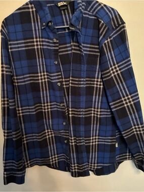 Eddie Bauer Blue and Black Plaid Button-Down Shirt